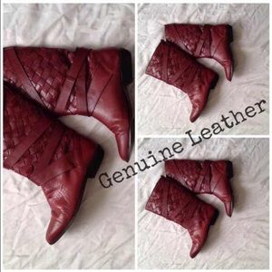 Burgundy weaved boots