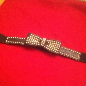 Bebe black bow with gold studs Lycra stretch belt