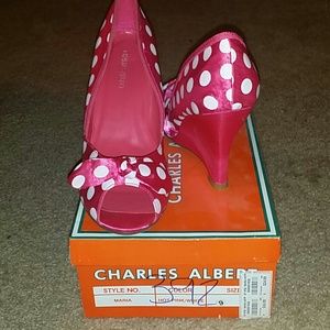 Pink polka dot Wedges. Heel is about 3 inches