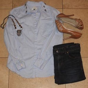 Loft "Softened" Embellished Chambray Shirt