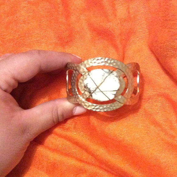Gold Tone Cuff with Caged Marbled Stone - Picture 2 of 2