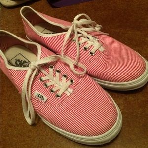 Red and White Pinstripe Lace Up Vans