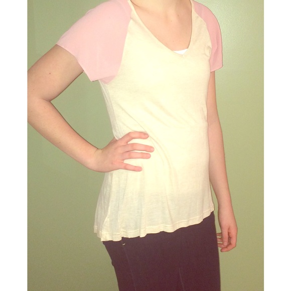Khaki Tee w/ Sheer Sleeves