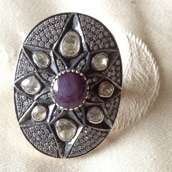 REDUCED S/S Ring with CZ . agate center stone - Picture 2 of 2