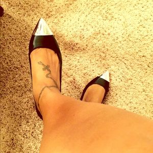 Black Flats with silver tip