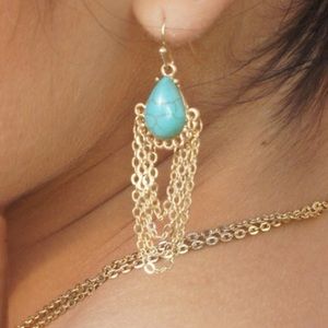 turquoise stone earrings with fringe
