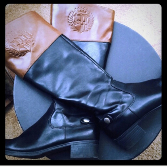 Black with tan top boots