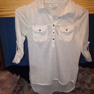 High Low Half button Down Quarter Sleeve Top