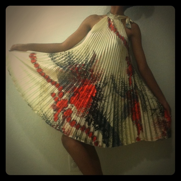 Vintage floral print Dress with accordion pleats
