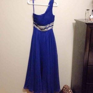 Royal Blue one shoulder prom dress