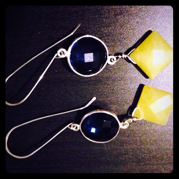 London blue Quartz & lemon jade SS .925 earrings - Picture 1 of 1
