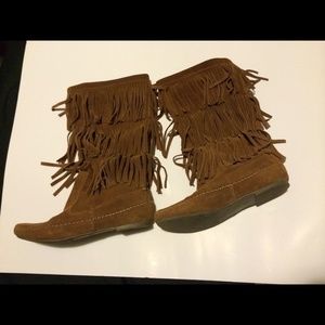 Lauren Conrad suede leather fringe boots
