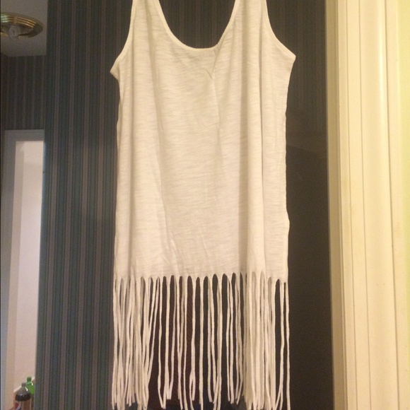 NWT Express white slub tank with fringe - Picture 2 of 3