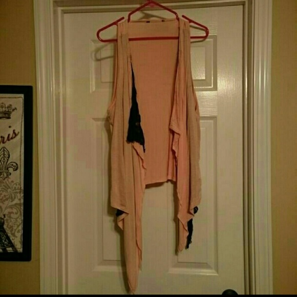 Peach lace sleeveless cardigan