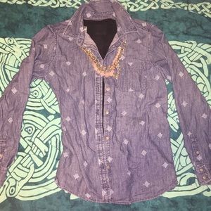 Almost-Denim Embroidered Button-Down