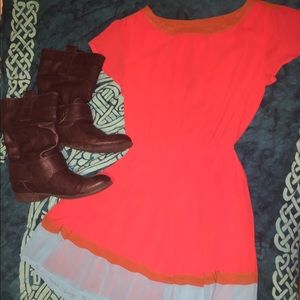 Vintage Boutique Pleated Dress w/Mint Trim