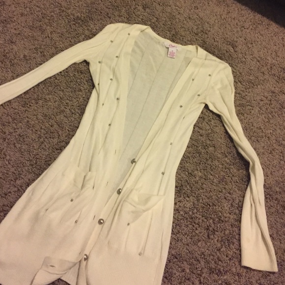 Creme studded waist length cardigan