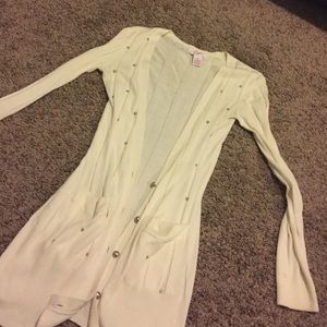 Creme studded waist length cardigan
