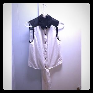 cream chiffon button up with black accent