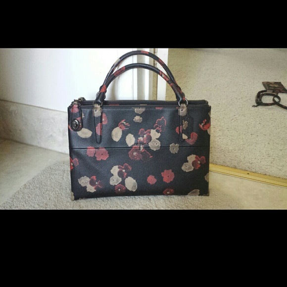 NEW Coach Floral Print Leather  Medium Borough