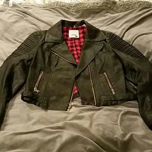 Rugged black leather jacket