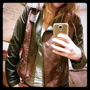 Material girl maroon and black leather jacket