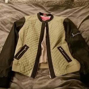 Faux leather and green quilt jacket