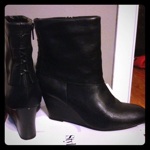 Black wedge booties