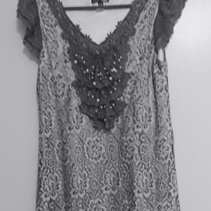 Gray Dress w Lace ,A line , easy fit