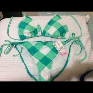 Green and white checkered bikini NWT