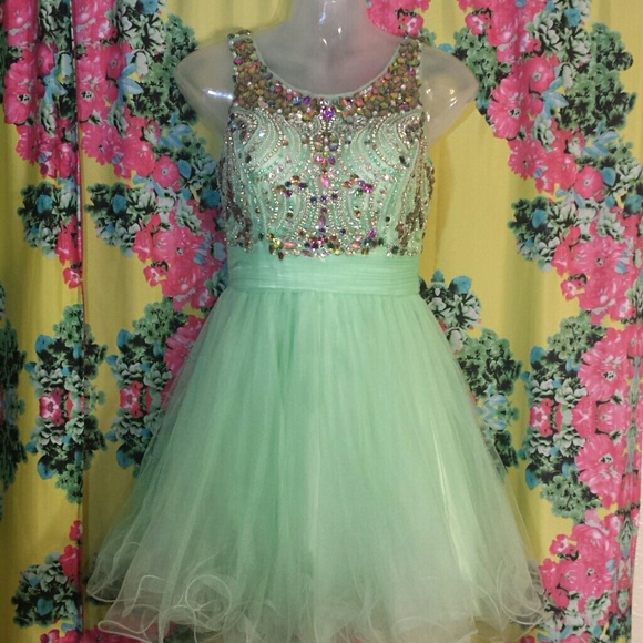 Mint Green Coya Formal Dress w/Rainbow Crystals XS
