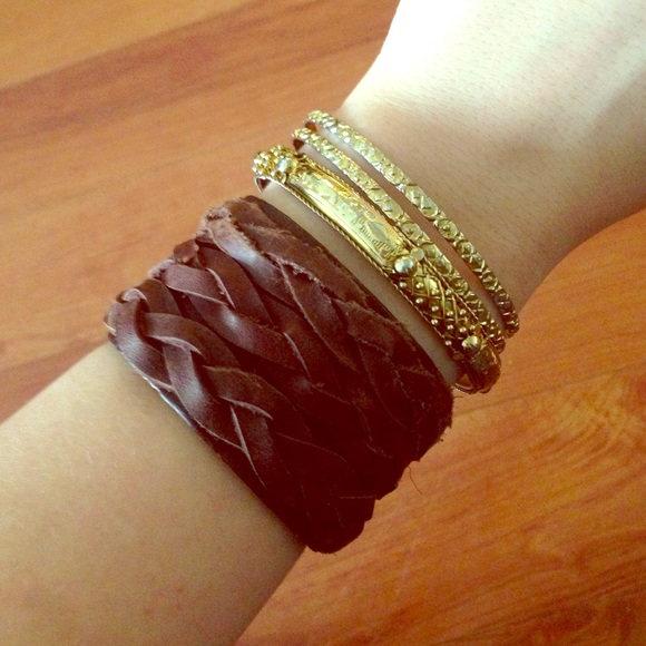 Vintage inspired brown leather braid bracelet
