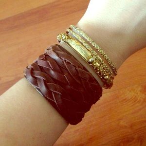 Vintage inspired brown leather braid bracelet