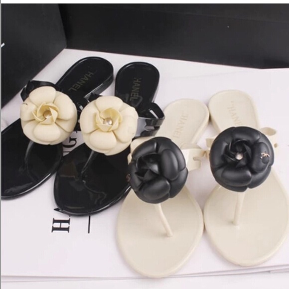 chanel camellia jelly sandals