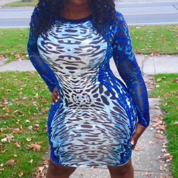 Sexy Blue leopard print Bodycon dress - Picture 2 of 2