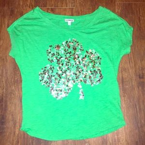 Express graphic sequin shamrock top st. Patrick's!
