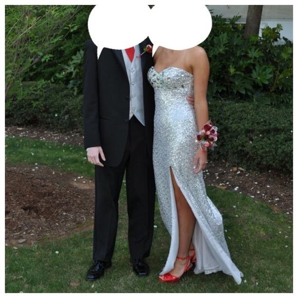 Silver Sequined Prom/Pageant Gown - Picture 2 of 4