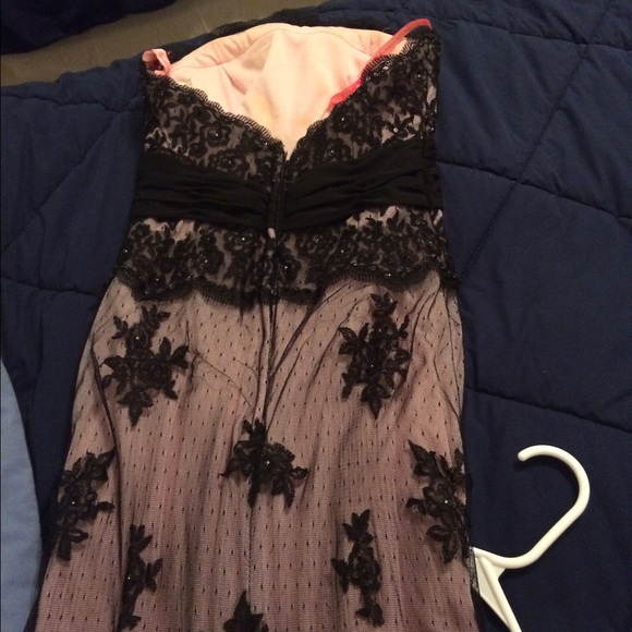 Blush Prom Dress with Black Lace - Picture 2 of 4