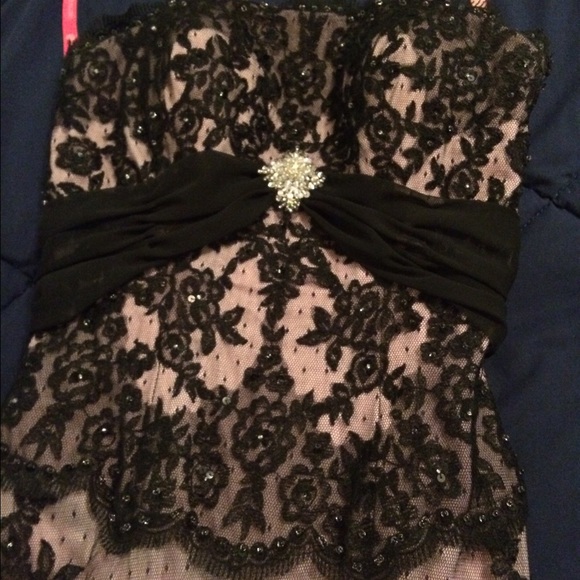 Blush Prom Dress with Black Lace - Picture 4 of 4