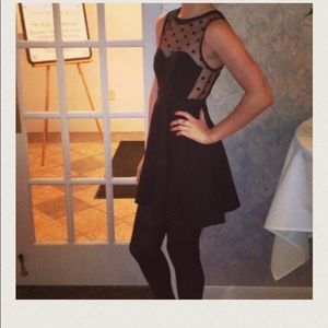 Short skater dress with polka dot mesh