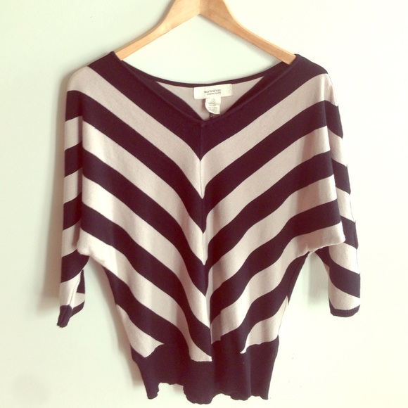 3-Quarter Sleeve Black & Beige Striped Sweater