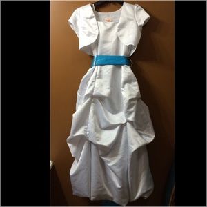 Girls, White Satin Dress with removable Sash