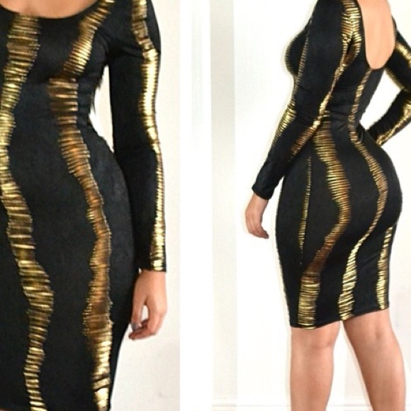 Black & gold midi dress
