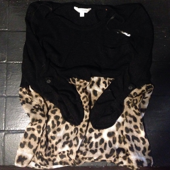 Black/Cheetah Knit/Sheer Top - Picture 1 of 3