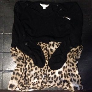 Black/Cheetah Knit/Sheer Top
