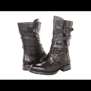 Black leather moto boots