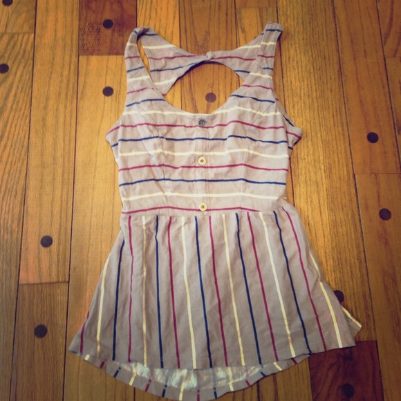 Backless Striped Peplum Button Front Top - Picture 2 of 5