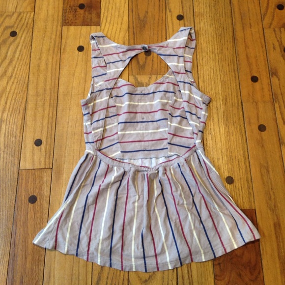 Backless Striped Peplum Button Front Top - Picture 3 of 5