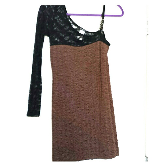Brown one sleeve lace dress
