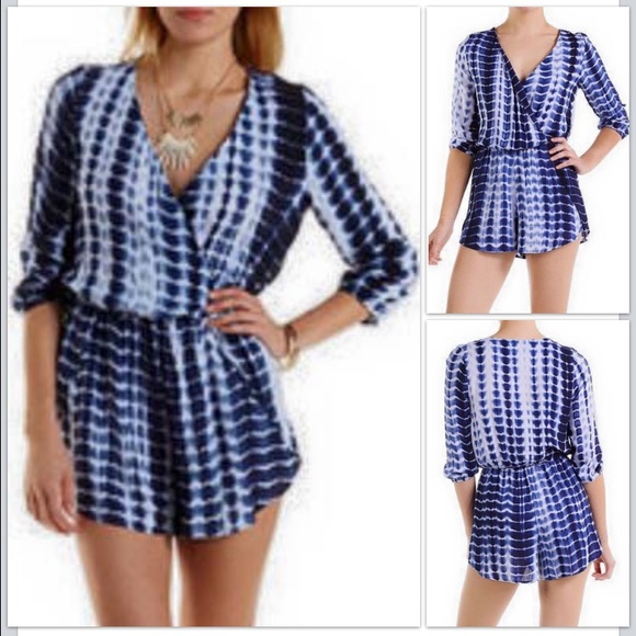 M-L blue and white tie dye romper.